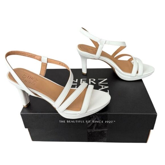 Naturalizer Brenta Women's White Strappy High Heels White Smooth Size 6 Wide - Picture 3 of 9